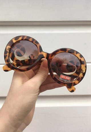 WOMENS VINTAGE STYLE UNIQUE TORTOISE SHELL ROUND SUNGLASSES