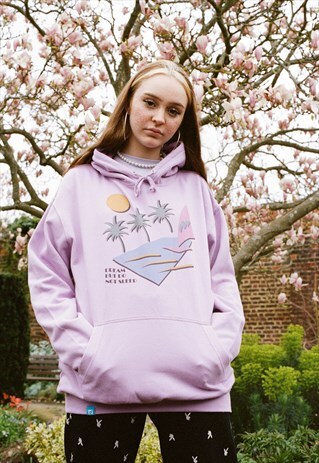HOODIE IN LILAC WITH PASTEL 80S CALIFORNIA PALM PRINT