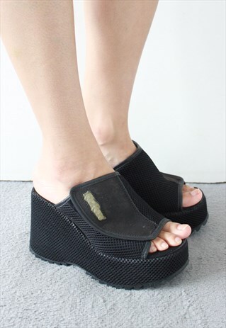 Y2K KICKERS BLACK PLATFORMS CHUNKY SANDALS