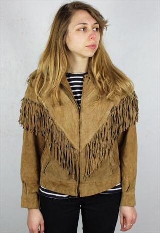 VINTAGE SUEDE LEATHER WESTERN FRINGE JACKET COWBOY