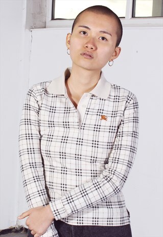 VINTAGE BURBERRY BEIGE NOVA CHECK POLO STYLE TOP