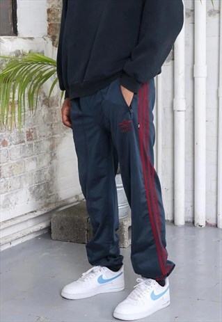 VINTAGE ADIDAS LOGO THREE STRIPE TRACK BOTTOMS NAVY BLUE