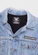BLUE DENIM REWORK JACKET WITH STRIPED PANEL