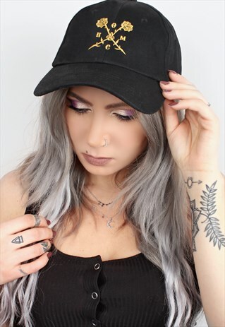GOLDEN ROSE BLACK 6 PANEL DAD CAP