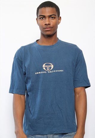 VINTAGE SERGIO TACCHINI CHEST LOGO TEE BLUE