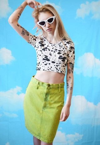 VINTAGE 90'S LIME GREEN DENIM PENCIL SKIRT