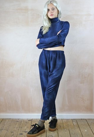 BLUE JEAN SPONGE PRINT CROP TROUSERS