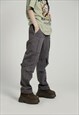 ZIP PANTS STRIPED STRAP BIG POCKETS CARGO JOGGERS IN GREY