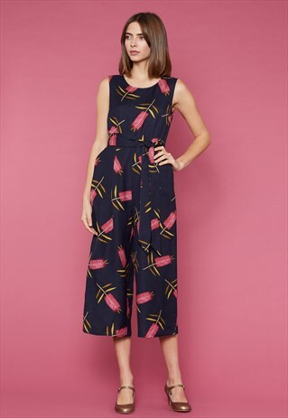 PRINCESS HIGHWAY NAVY BOTTLE BRUSH FLOWER PRINT JUMPSUIT
