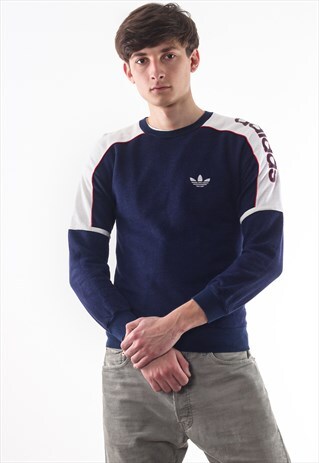 VINTAGE ADIDAS ORIGINALS SWEATER 90S NAVY BLUE BIG LOGO