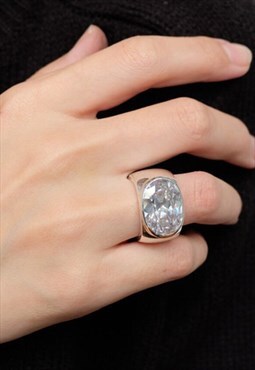 Oval White Cubic Zirconia Horizontal Side Statement Ring