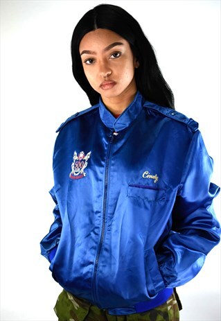 VINTAGE NYLON VARSITY 'CINDY' JACKET WITH BACK PRINT