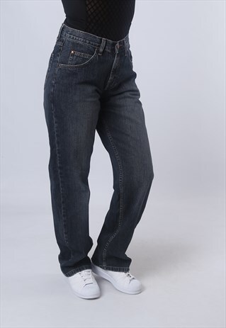 HIGH WAISTED DENIM JEANS STRAIGHT LEG VINTAGE UK 12 (KJAQ)