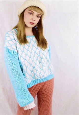 PATTERNED TWO TONE CROCHET X KNIT OVERSIZED JUMPER
