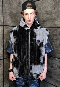 Tie-dye fleece gilet handmade gradient hoodie jacket grey