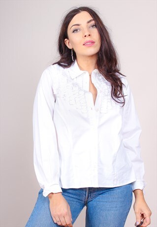 VINTAGE 90S WHITE RUFFLE SHIRT