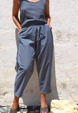 Petrol blue with sprinkles organic cotton tapered crop pants