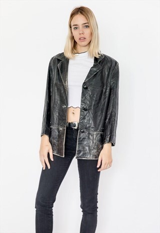 VINTAGE 90S BLACK LEATHER BLAZER