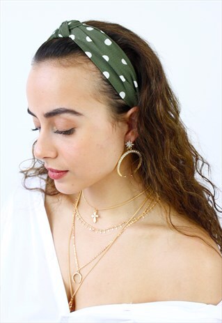 KHAKI POLKA DOT TOP KNOT ALICE HEAD BAND