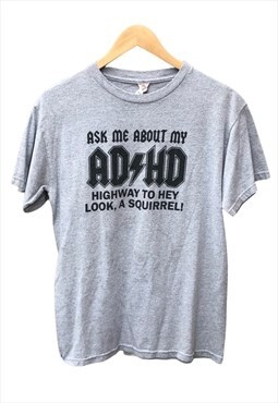 Vintage ADHD Squirrel Print Spellout T-Shirt
