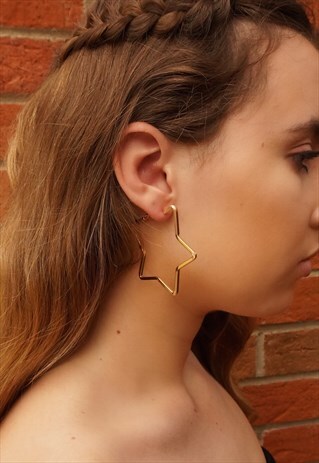 LARGE GOLD STARBURST HOOP EARRINGS