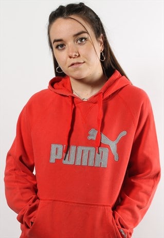 VINTAGE PUMA HOODIE IN RED W/ SPELL OUT LOGO