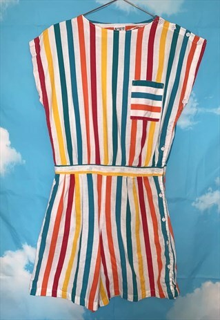 Vintage 80's Rainbow Stripe Print Playsuit Romper