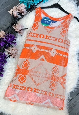 ORANGE AZTEC PATTERN VEST TOP