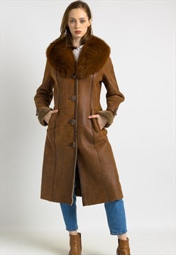  Boyut Vintage Suede Sheepskin Leather Shearling Coat 6981