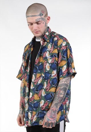 VINTAGE CRAZY PRINT FESTIVAL SILK SHIRT