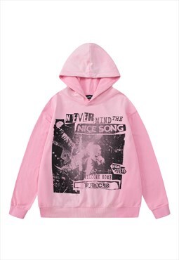 Punk rock hoodie metalcore pullover retro grunge top pink