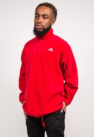 ADIDAS 90'S RETRO QUARTER ZIP RED FLEECE JUMPER