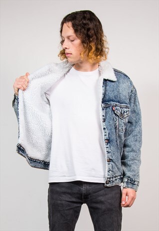 90'S VTG ACID WASH LEVI'S FAUX SHERLING LINED DENIM JACKET