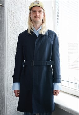 Vintage Navy Blue Belted Trench Coat