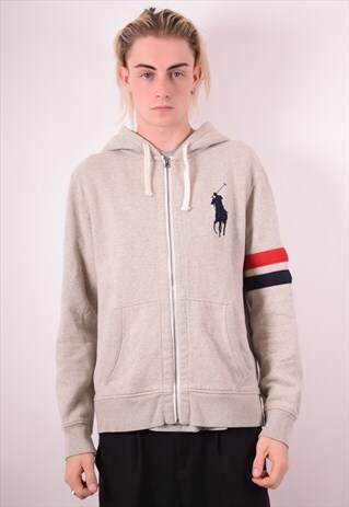 POLO RALPH LAUREN MENS VINTAGE HOODIE SWEATER LARGE GREY 90S