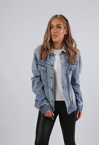 VINTAGE LEE DENIM JACKET FADED UK 10 - 12 (9B6Q)