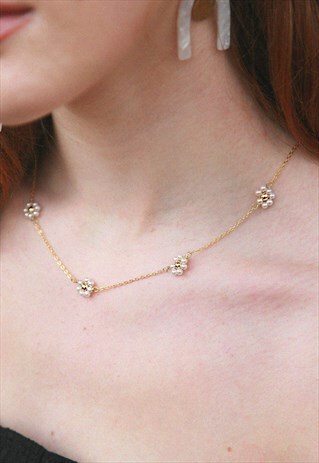 ANNIE 24K GOLD DAISY CHAIN STACKER NECKLACE