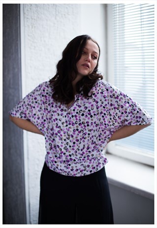VINTAGE 80'S PATTERNED SHORT SLEEVED BLOUSE