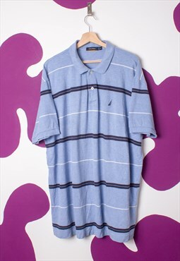 Vintage Nautica blue striped polo T-shirt