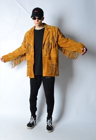RARE 70S MUSTARD VESTERN FRINGED HEAVY LEATHER JACKET