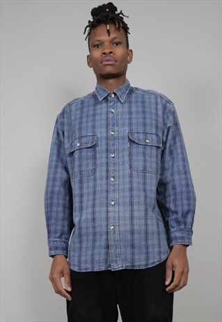 VINTAGE 90'S LEVI'S BLUE DENIM CHECK SHIRT