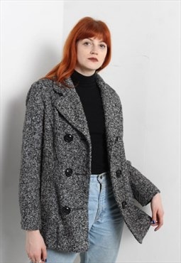 Vintage Knitted Pea Coat Jacket Grey