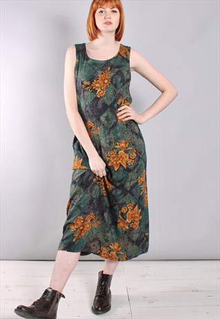 VINTAGE 80S FLORAL PRINT PATTERNED FESTIVAL MAXI DRESS
