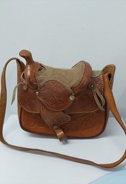 Hand Tooled Vintage Leather Saddle Horse Bag