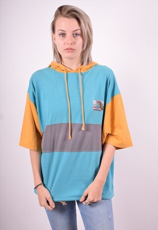 WOMENS VINTAGE HOODIE JUMPER XL BLUE 90'S