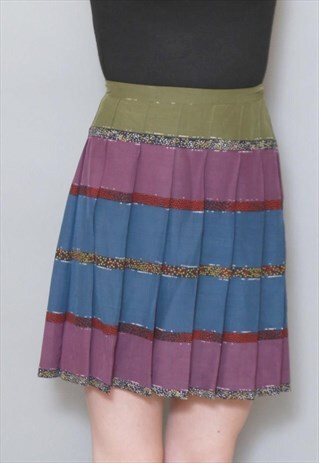 VINTAGE 1980'S SILKY STRIPED PLEATED MINI SKIRT