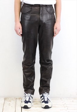 LINUS W29 L33 Real Soft Leather Trousers Straight Pants Zip
