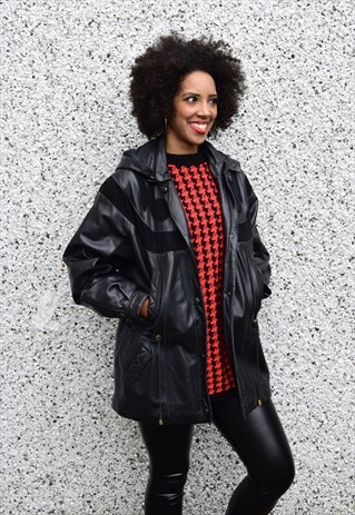 VINTAGE LEATHER HOODED JACKET