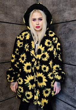 Floral fleece jacket handmade 2 in 1 detachable daisy coat