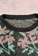 VINTAGE KNITTED JUMPER ABSTRACT FLOWER PATTERNED KNIT 